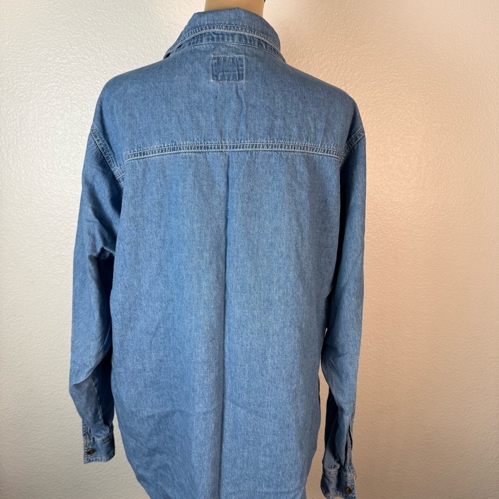 Nutcracker Denim Christmas Santa On Rooftop Blouse Shirt Sz L Embroidered - Picture 5 of 6